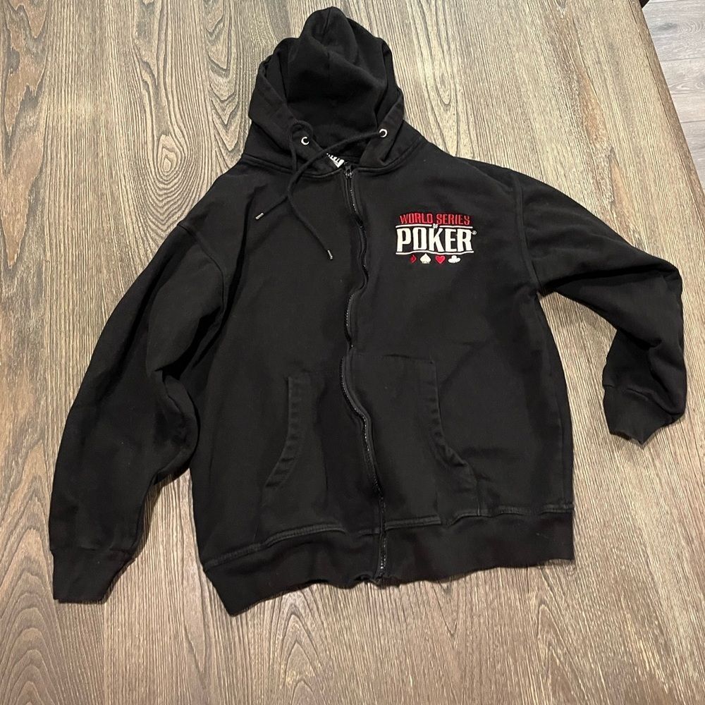 World Series Of Poker Kids Full-Zip Hoodie Front Pocket Regular Fit Black Small